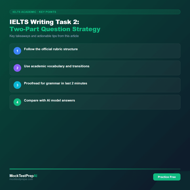 IELTS Writing Task 2: Two-Part Question Strategy infographic