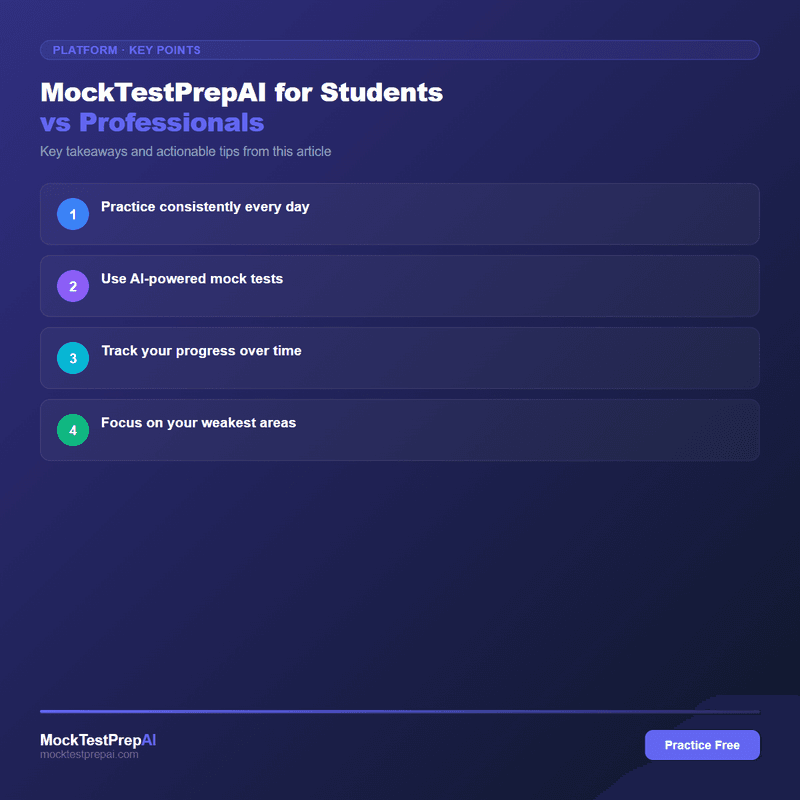 MockTestPrepAI for Students vs Professionals infographic