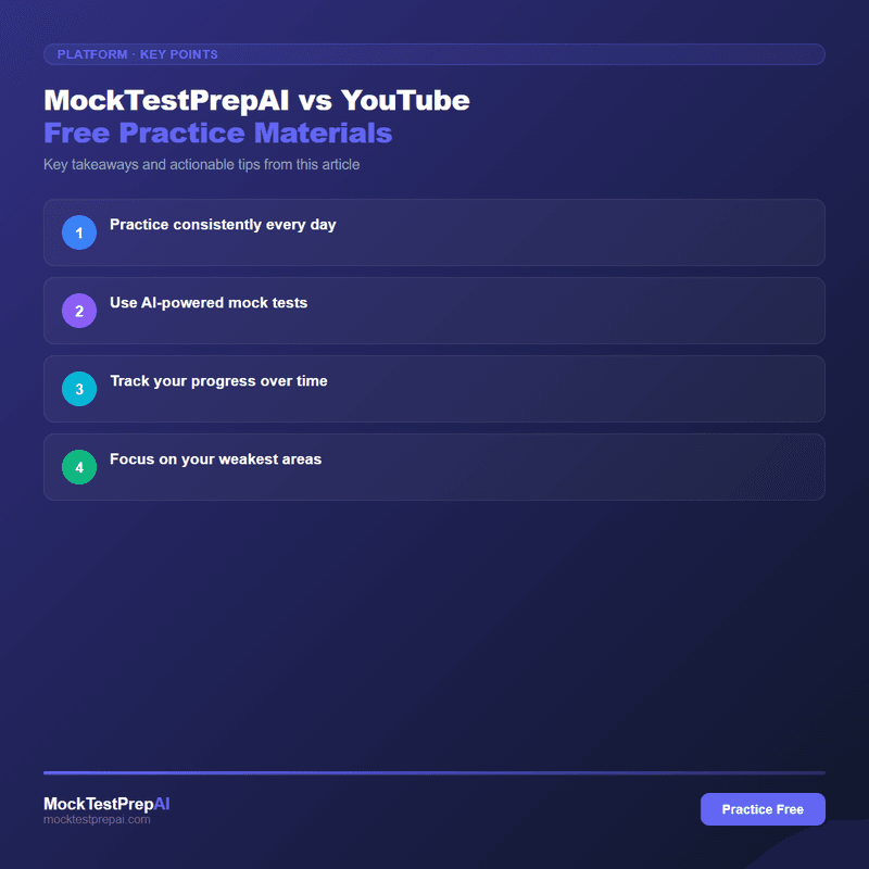 MockTestPrepAI vs YouTube Free Practice Materials infographic