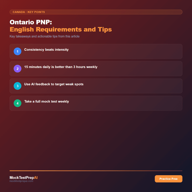 Ontario PNP: English Requirements and Tips infographic