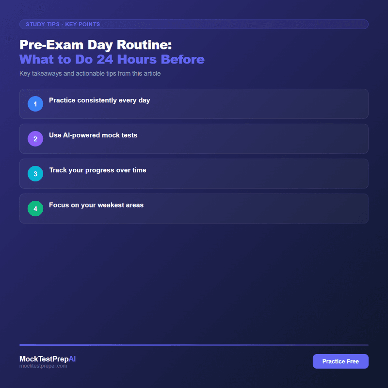 Pre-Exam Day Routine: What to Do 24 Hours Before infographic