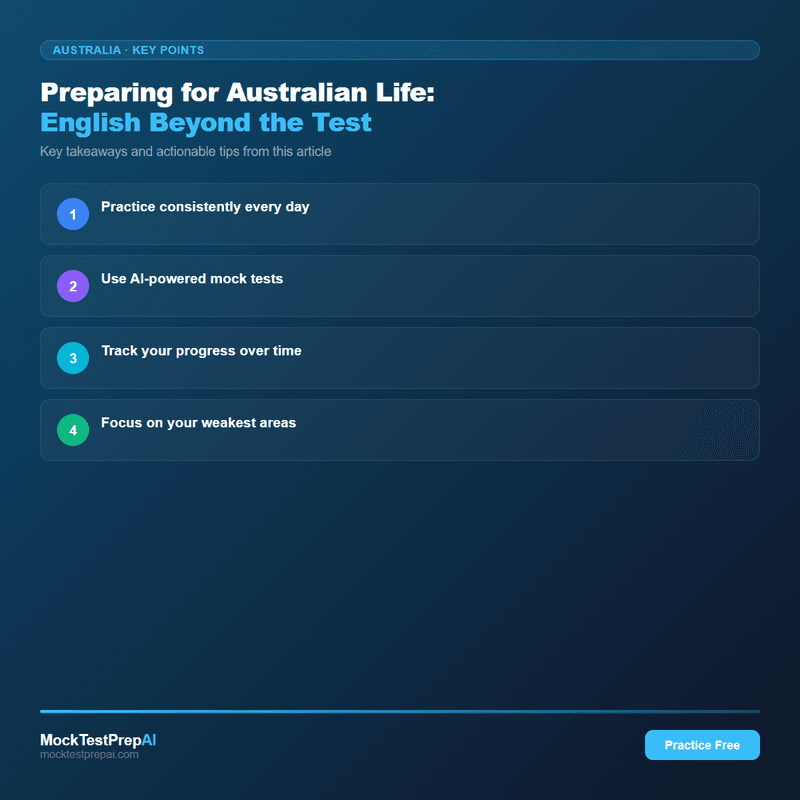 Preparing for Australian Life: English Beyond the Test infographic