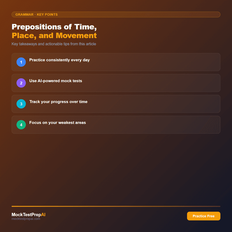 Prepositions of Time, Place, and Movement infographic