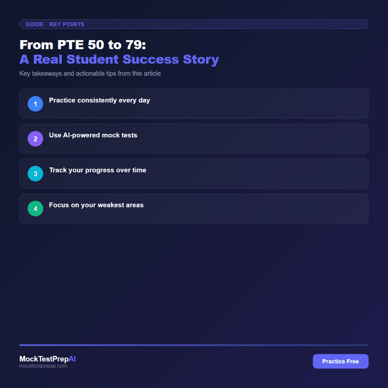 From PTE 50 to 79: A Real Student Success Story infographic