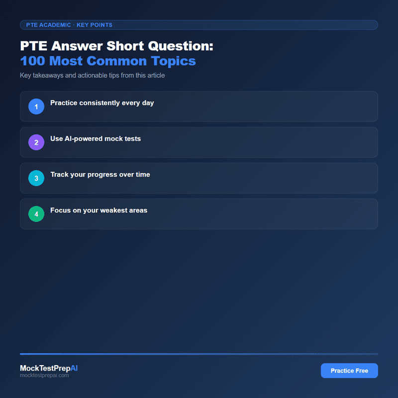 PTE Answer Short Question: 100 Most Common Topics infographic
