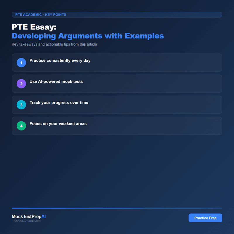 PTE Essay: Developing Arguments with Examples infographic