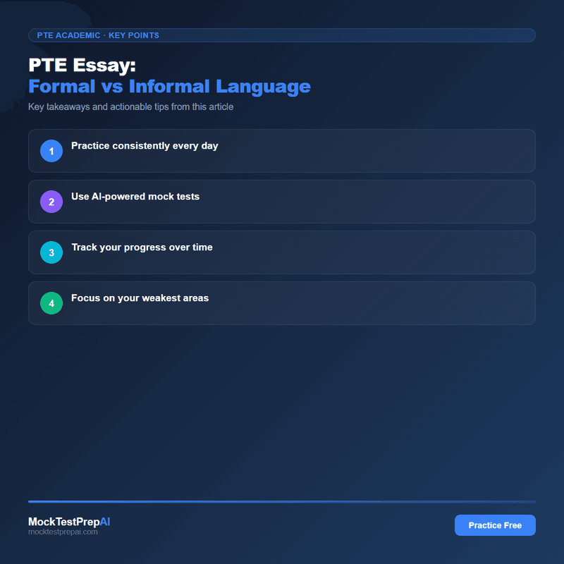PTE Essay: Formal vs Informal Language infographic