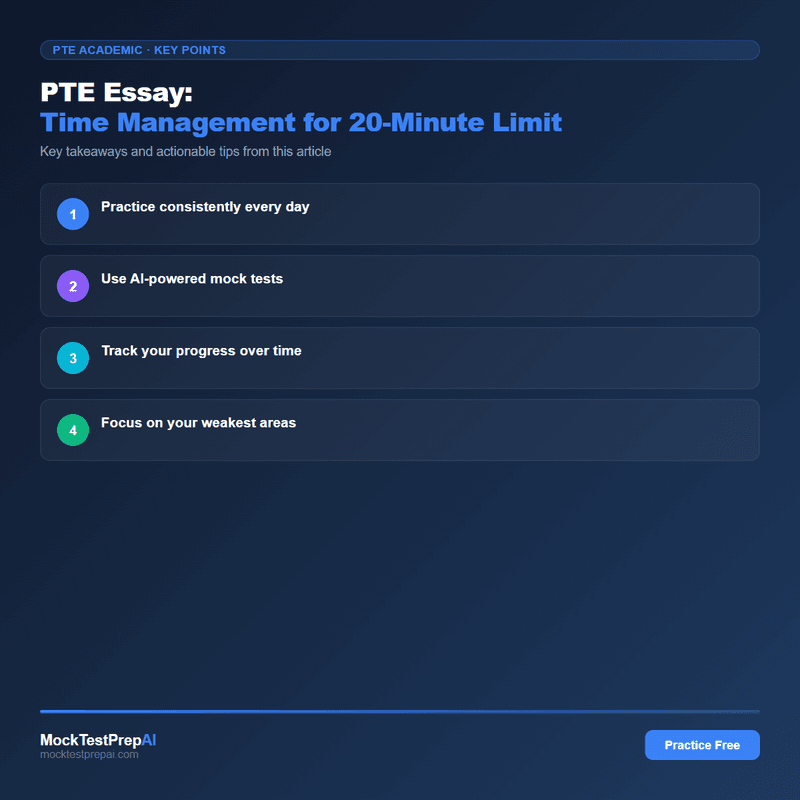 PTE Essay: Time Management for 20-Minute Limit infographic
