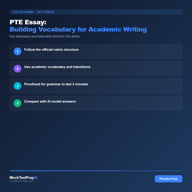 PTE Essay: Building Vocabulary for Academic Writing infographic