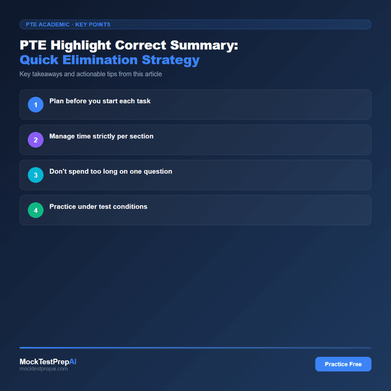 PTE Highlight Correct Summary: Quick Elimination Strategy infographic
