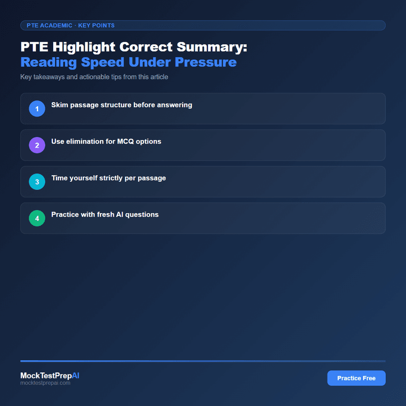 PTE Highlight Correct Summary: Reading Speed Under Pressure infographic