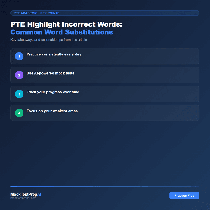 PTE Highlight Incorrect Words: Common Word Substitutions infographic