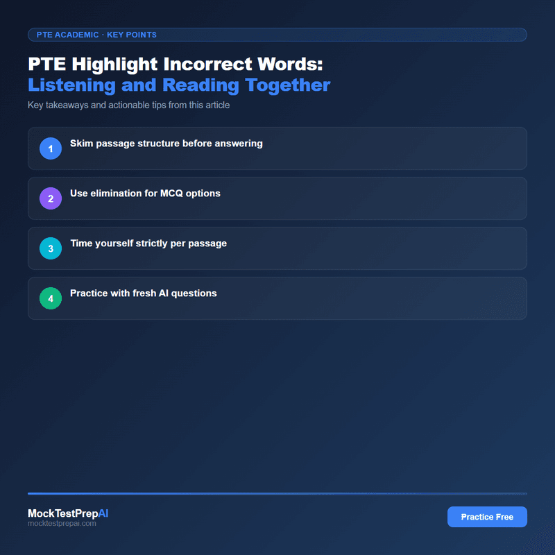PTE Highlight Incorrect Words: Listening and Reading Together infographic