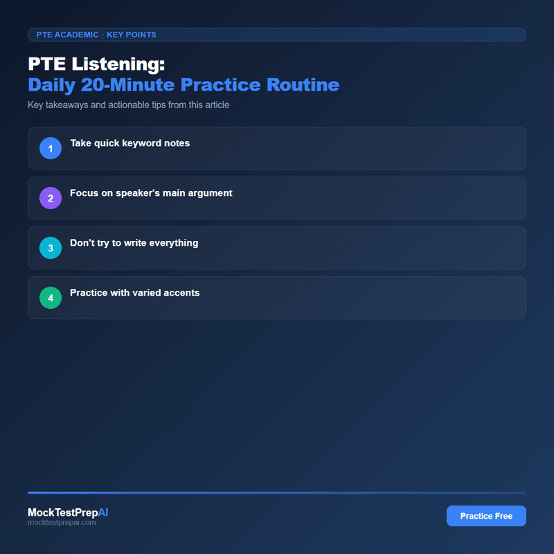 PTE Listening: Daily 20-Minute Practice Routine infographic