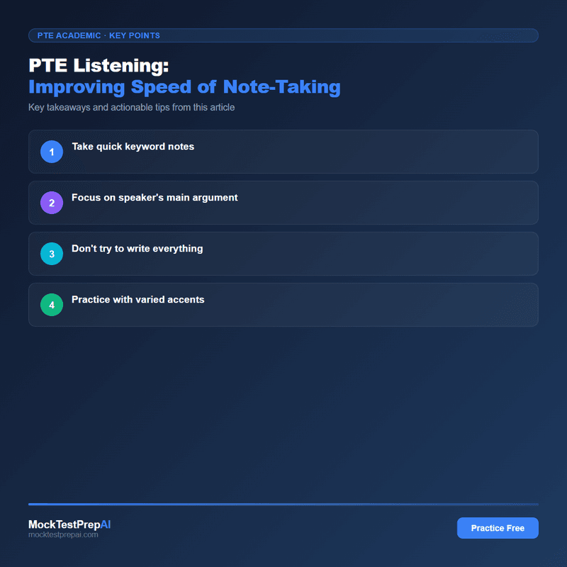 PTE Listening: Improving Speed of Note-Taking infographic
