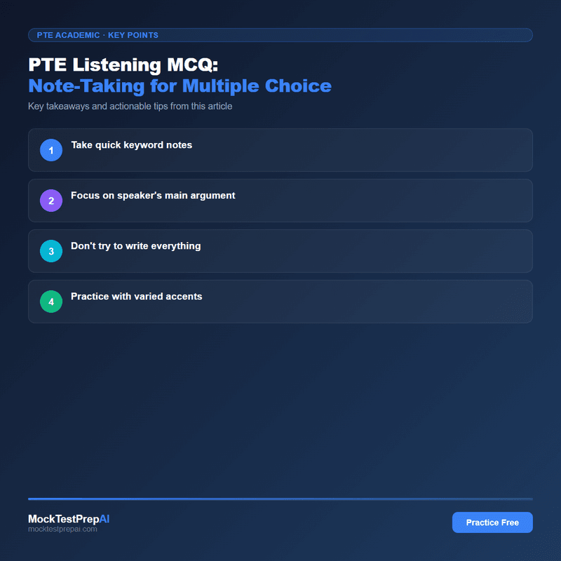 PTE Listening MCQ: Note-Taking for Multiple Choice infographic