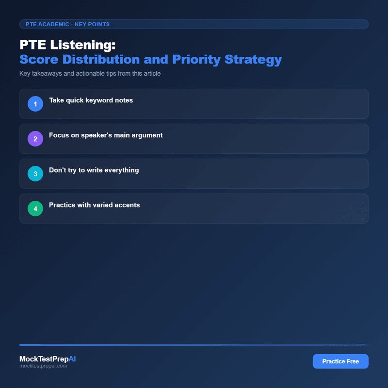 PTE Listening: Score Distribution and Priority Strategy infographic