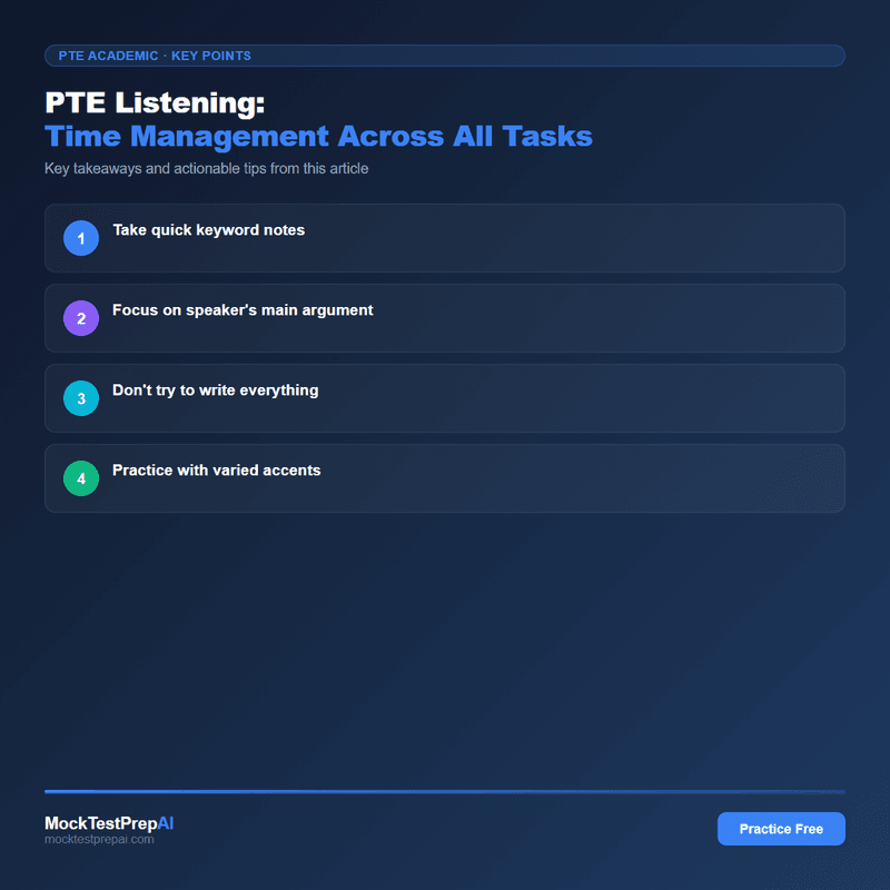PTE Listening: Time Management Across All Tasks infographic