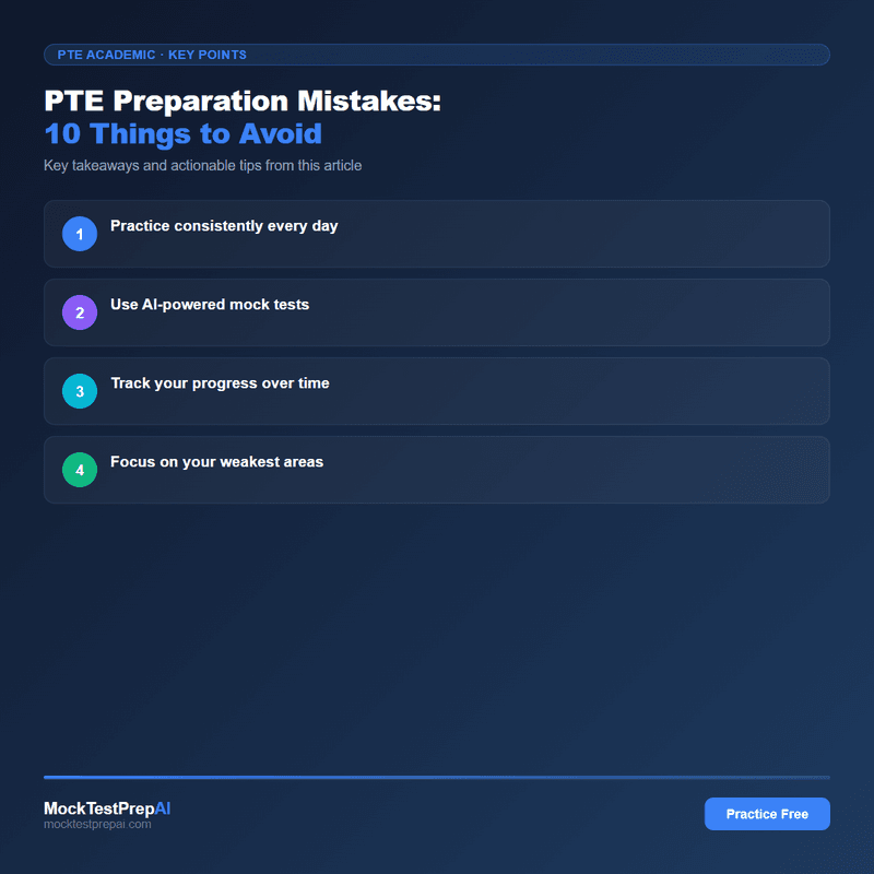 PTE Preparation Mistakes: 10 Things to Avoid infographic