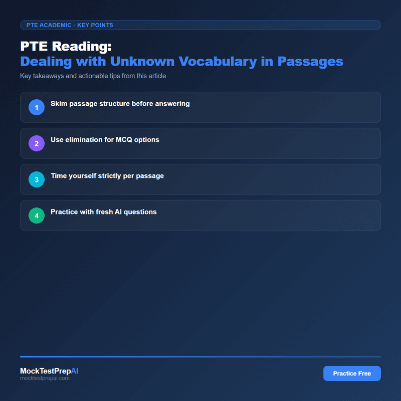 PTE Reading: Dealing with Unknown Vocabulary in Passages infographic