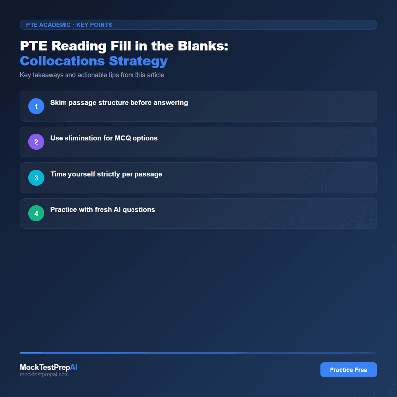 PTE Reading Fill in the Blanks: Collocations Strategy infographic