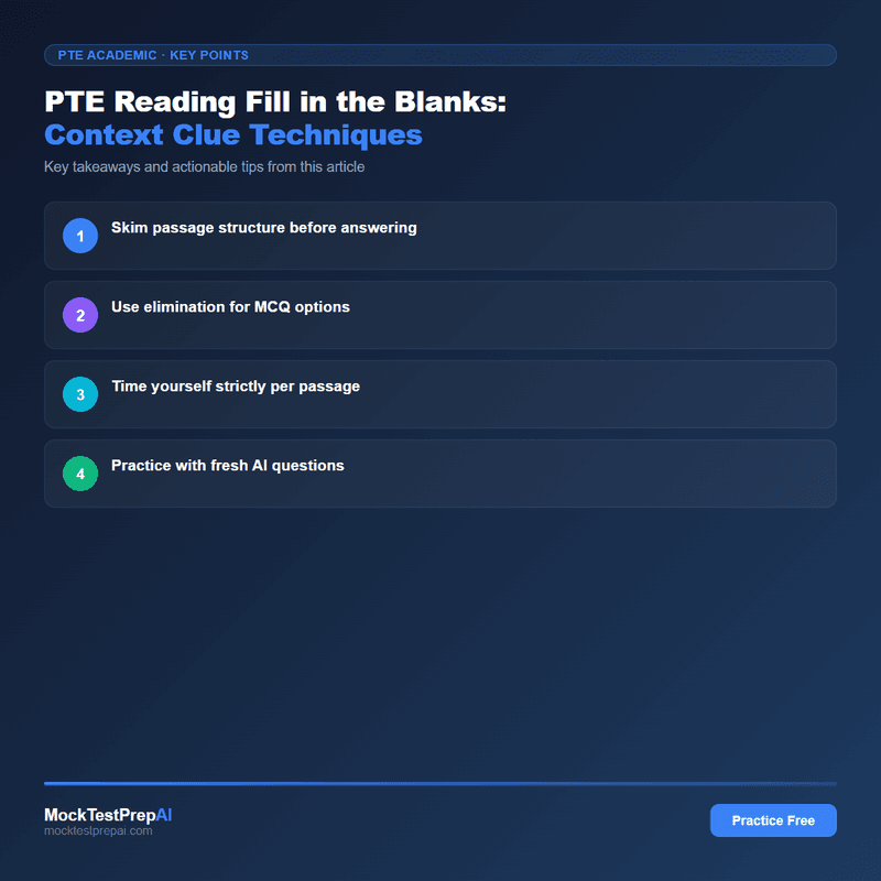 PTE Reading Fill in the Blanks: Context Clue Techniques infographic