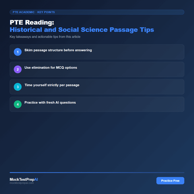 PTE Reading: Historical and Social Science Passage Tips infographic