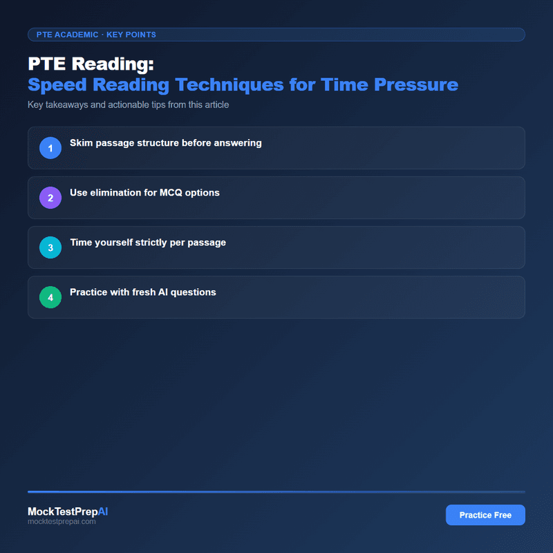 PTE Reading: Speed Reading Techniques for Time Pressure infographic