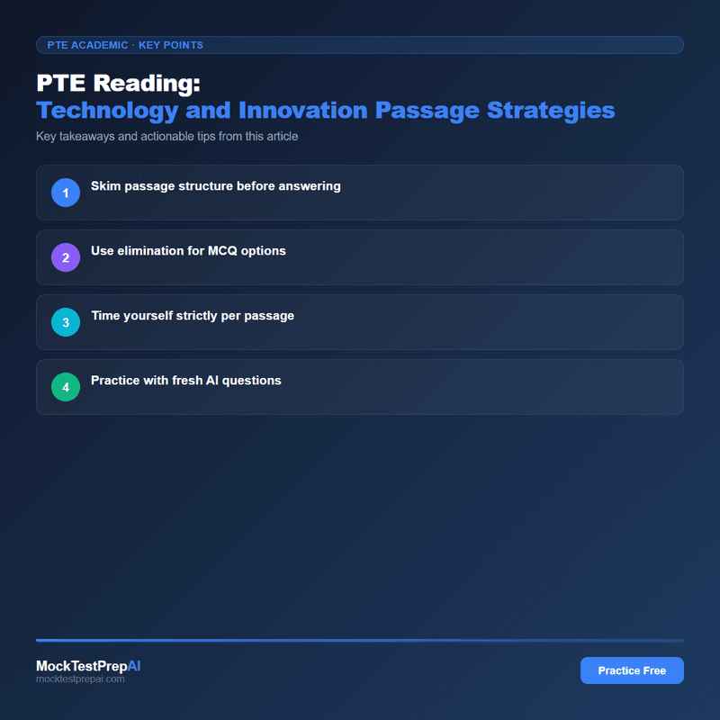 PTE Reading: Technology and Innovation Passage Strategies infographic