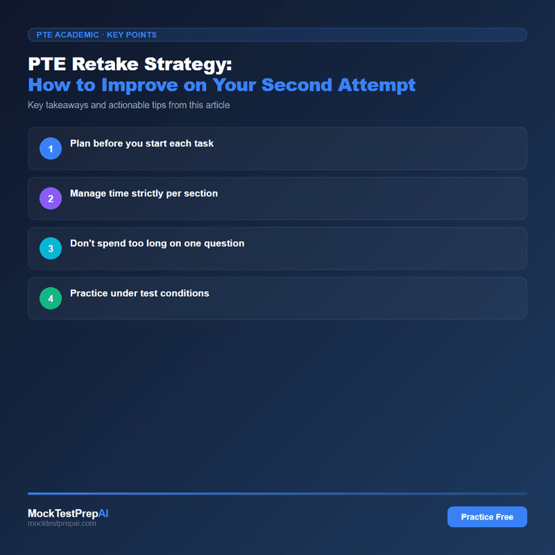 PTE Retake Strategy: How to Improve on Your Second Attempt infographic