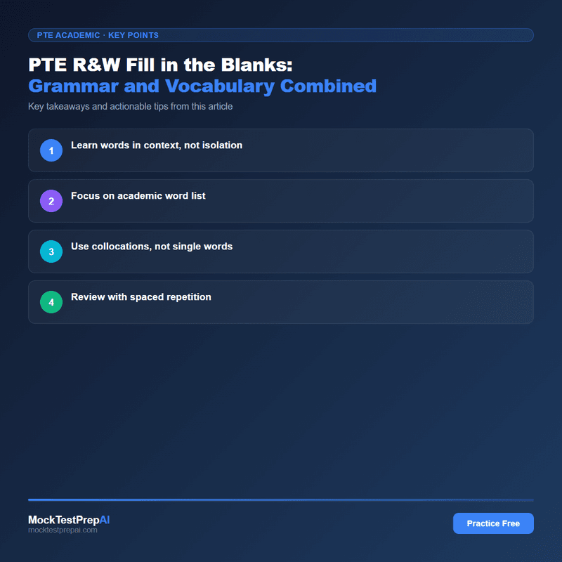 PTE R&W Fill in the Blanks: Grammar and Vocabulary Combined infographic
