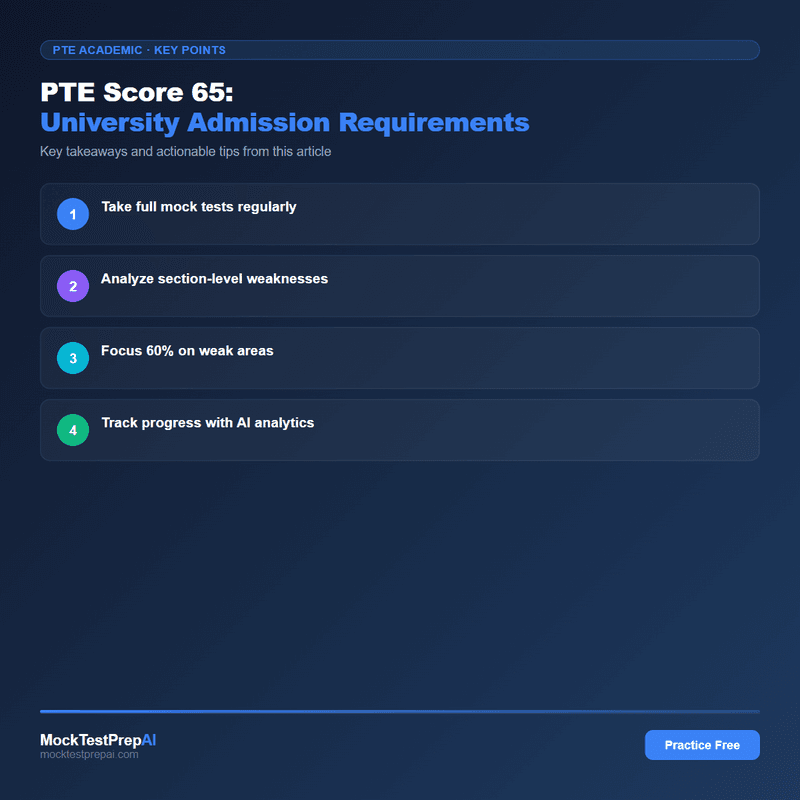 PTE Score 65: University Admission Requirements infographic