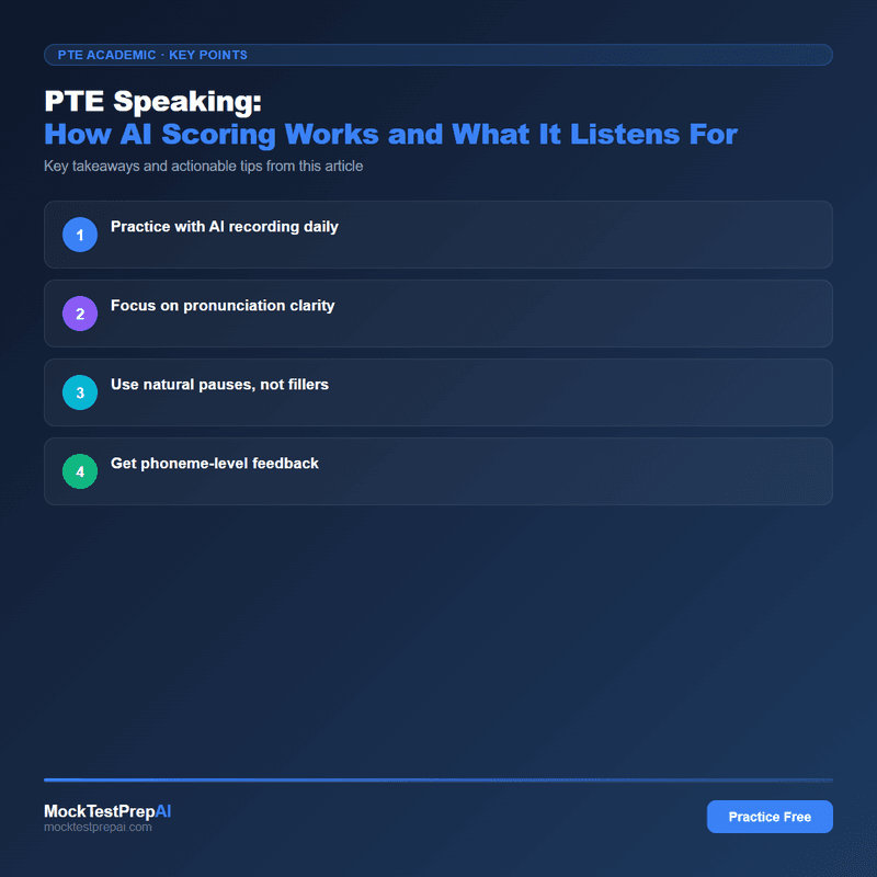 PTE Speaking: How AI Scoring Works and What It Listens For infographic