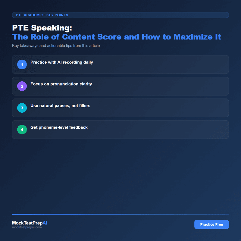 PTE Speaking: The Role of Content Score and How to Maximize It infographic