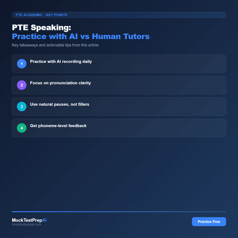 PTE Speaking: Practice with AI vs Human Tutors infographic