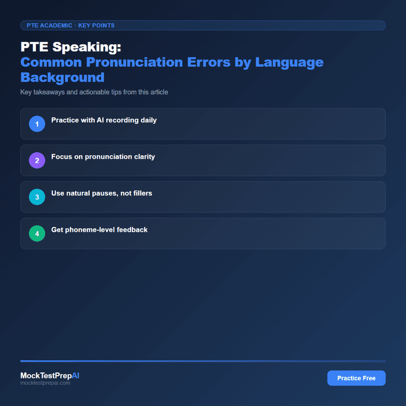 PTE Speaking: Common Pronunciation Errors by Language Background infographic