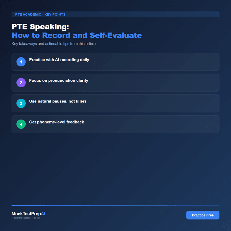 PTE Speaking: How to Record and Self-Evaluate infographic