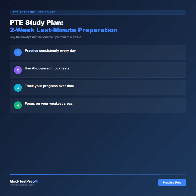 PTE Study Plan: 2-Week Last-Minute Preparation infographic