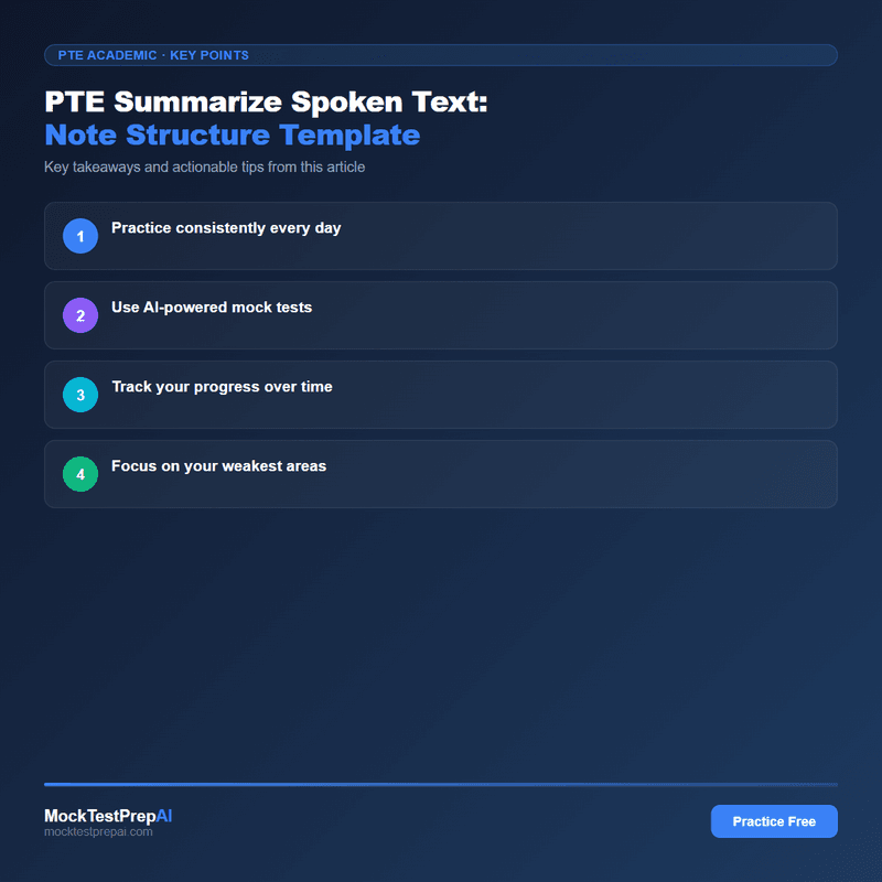 PTE Summarize Spoken Text: Note Structure Template infographic