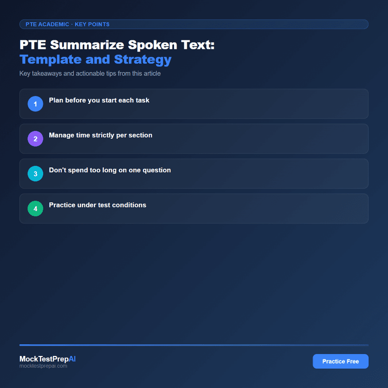 PTE Summarize Spoken Text: Template and Strategy infographic