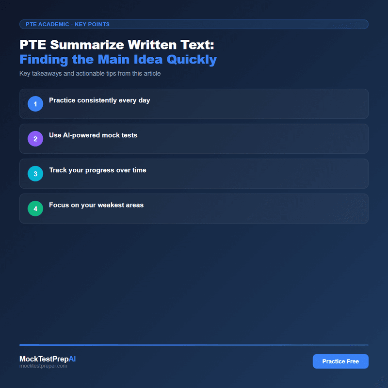 PTE Summarize Written Text: Finding the Main Idea Quickly infographic