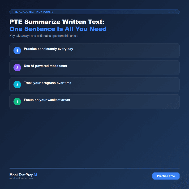 PTE Summarize Written Text: One Sentence Is All You Need infographic
