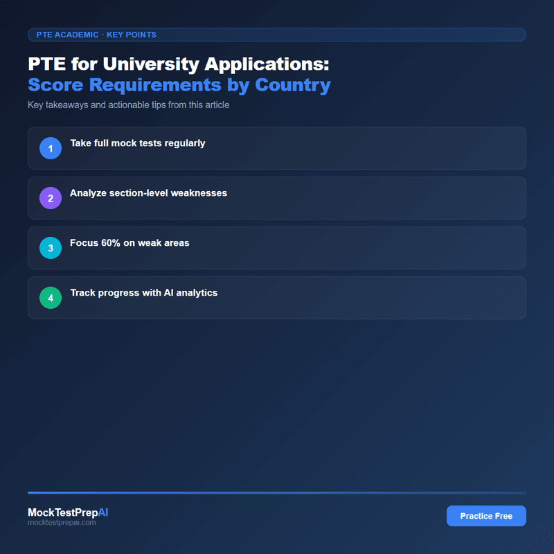 PTE for University Applications: Score Requirements by Country infographic