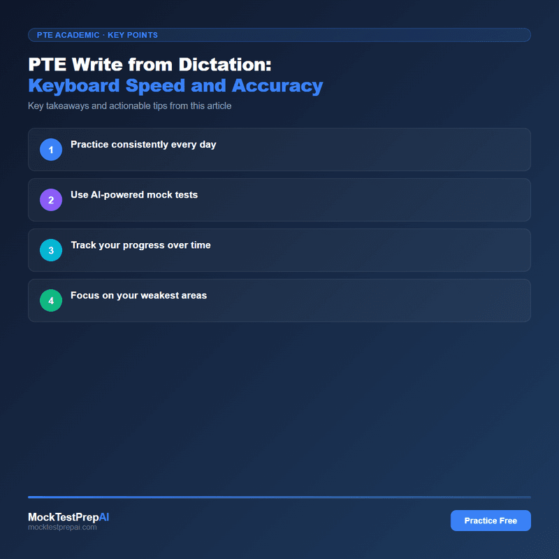 PTE Write from Dictation: Keyboard Speed and Accuracy infographic