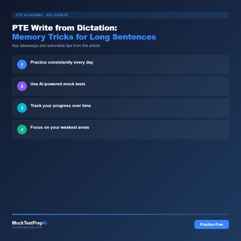 PTE Write from Dictation: Memory Tricks for Long Sentences infographic