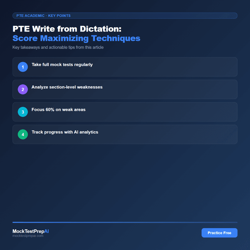 PTE Write from Dictation: Score Maximizing Techniques infographic