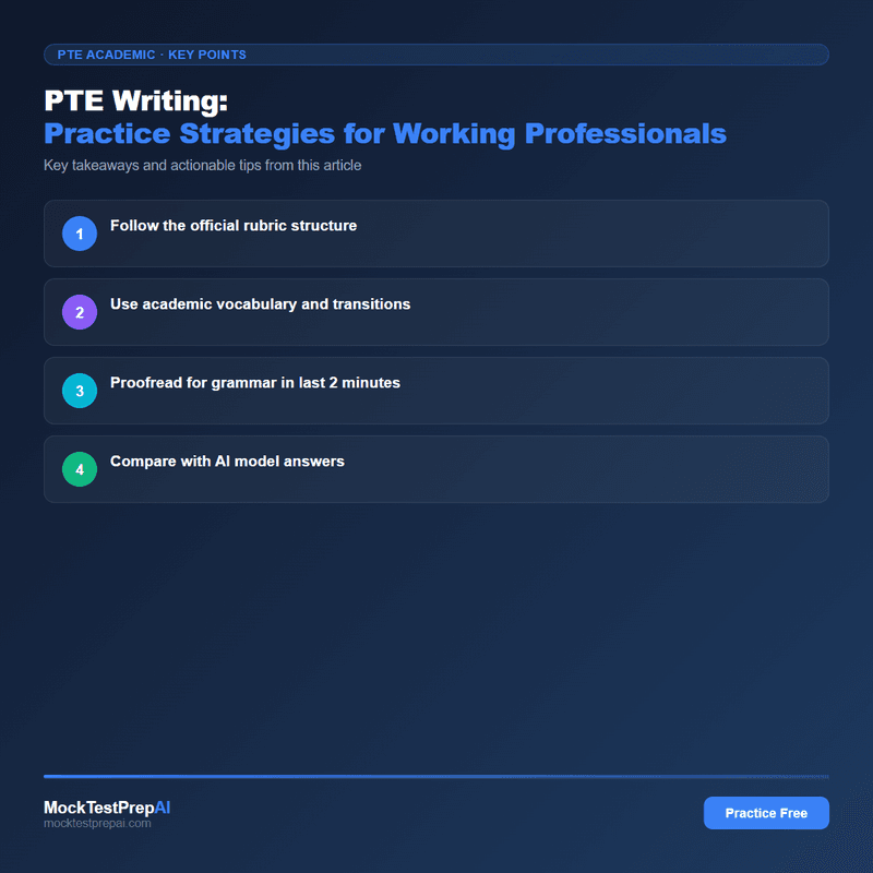 PTE Writing: Practice Strategies for Working Professionals infographic