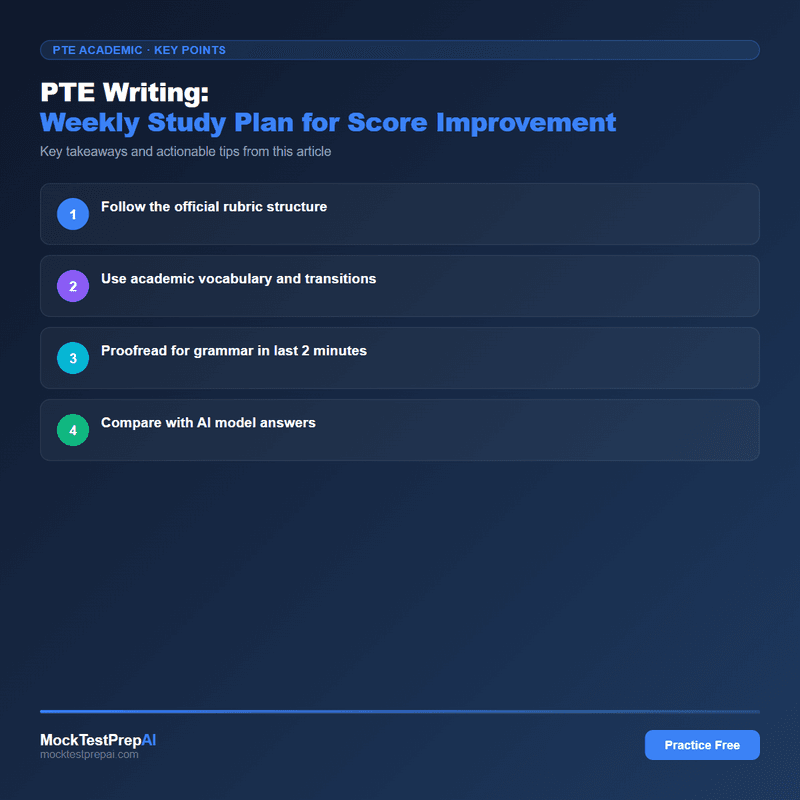 PTE Writing: Weekly Study Plan for Score Improvement infographic