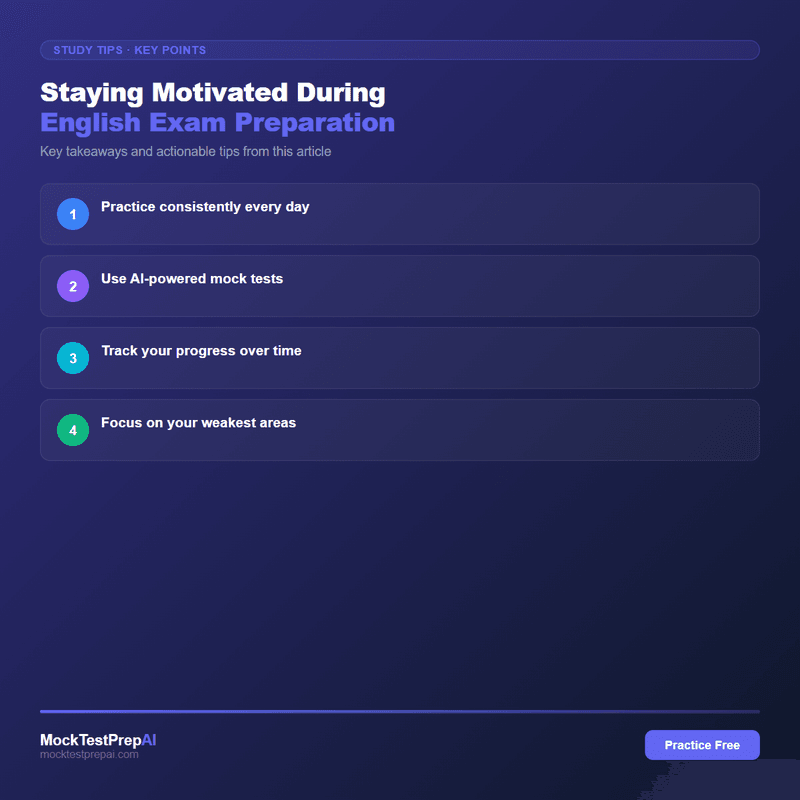 Staying Motivated During English Exam Preparation infographic
