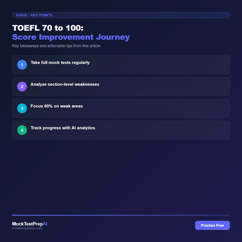 TOEFL 70 to 100: Score Improvement Journey infographic